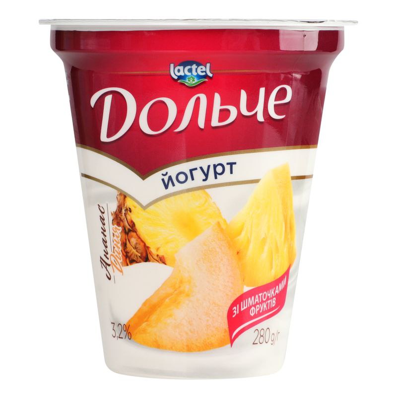 Йогурт Дольче Ананас-Диня 3.2% стакан 280г